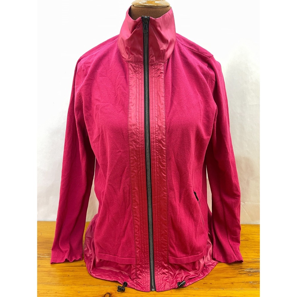 Chicos Womens Size 2 Large Jacket Pink Full Zip Pockets Contrast Fabric